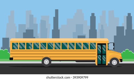 School Bus Yellow Color City Background Stock Vector (Royalty Free ...