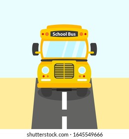 School Bus Yellow Color Vector Illustration Flat Design