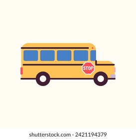 El autobús escolar y el autobús escolar amarillo transportan a los niños, de vuelta al concepto escolar, ilustraciones vectoriales planas.