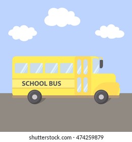 School Bus Yellow Vector Illustration Cartoon on the Road