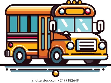 School buses clip art vector illustration. Illustration of school kids riding yellow schoolbus transportation education. Student child isolated school bus safety stop drive vector.