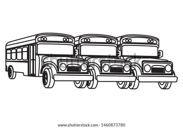 School buses parked frontview isolated cartoon\
vector illustration graphic\
design