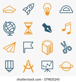 School and business education icons. Objects isolated on a background. Flat vector illustration.