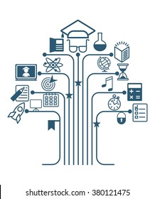 School and business education icons. Objects isolated on a background. Flat vector illustration.