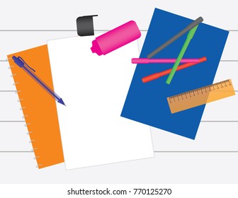 School Business Objects on a wooden table