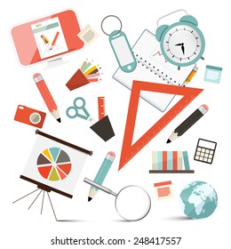 School or Business - Office Objects Set Vector Illustration