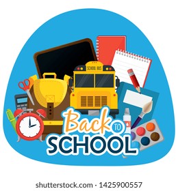 school buss with education elementary supplies