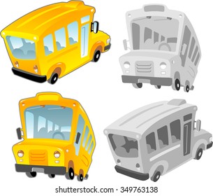 School Bus-Set of cartoon style bus in different variation for design elements