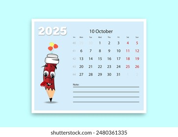 A school calendar with funny cartoon characters from stationery. Vector lesson schedule template