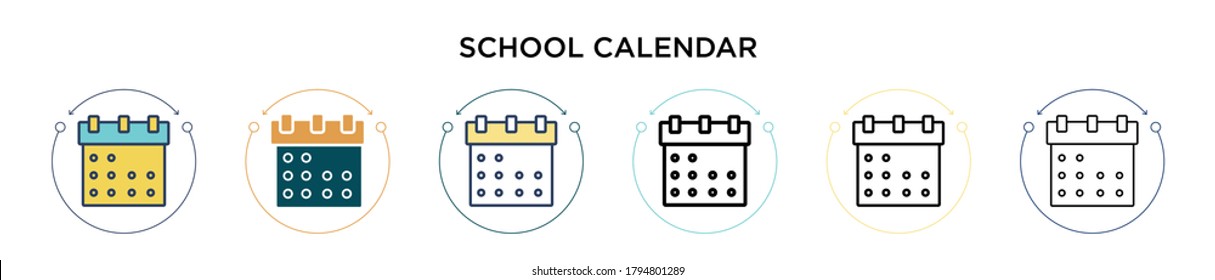 School calendar icon in filled, thin line, outline and stroke style. Vector illustration of two colored and black school calendar vector icons designs can be used for mobile, ui, web