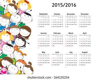 School calendar on new year school from 2015 to 2016 year