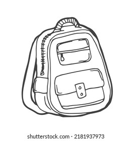 School or camping backpack, doodle art. Back to school concept