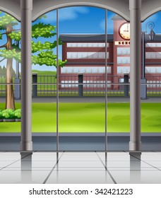 School campus from the window illustration