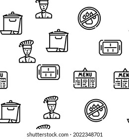 School Canteen Menu Vector Seamless Pattern Thin Line Illustration