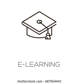 School cap line icon. High quality black outline Logo for web site design and mobile apps. Vector illustration on a white background.