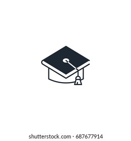 School cap silhouette icon. High quality black monochrome logo for web site design and mobile apps. Vector illustration on a white background.