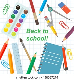 School card to the beginning of the school year. flat vector illustration