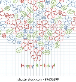 School card with Happy Birthday with Flowers