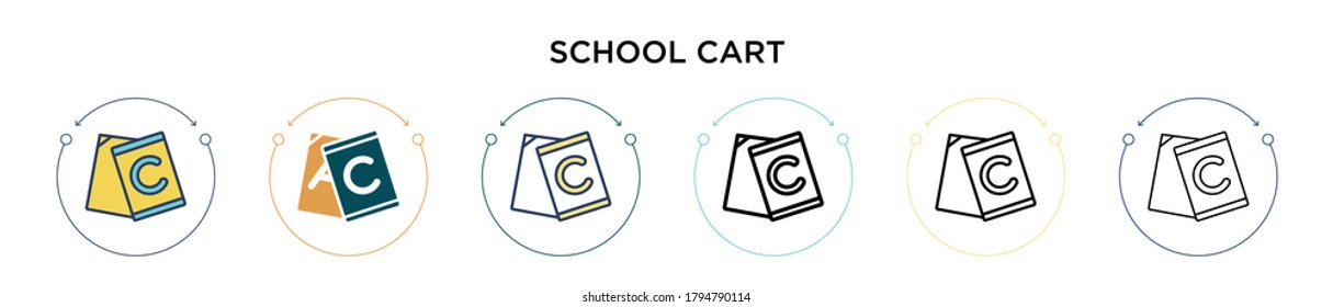 School cart icon in filled, thin line, outline and stroke style. Vector illustration of two colored and black school cart vector icons designs can be used for mobile, ui, web