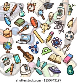 School cartoon doodles seamless pattern on a white background .