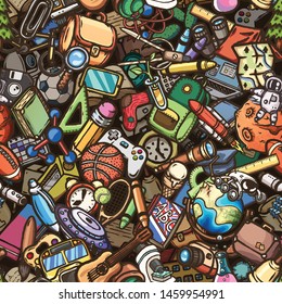 School cartoon doodles seamless pattern.