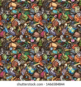 School cartoon doodles seamless pattern on a white background.