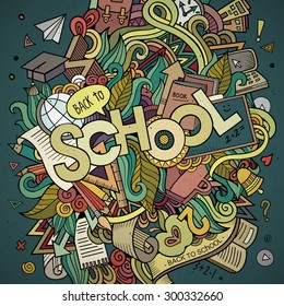 School cartoon hand lettering and doodles elements background. Vector illustration