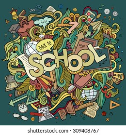 School cartoon hand lettering and doodles elements background. Vector illustration