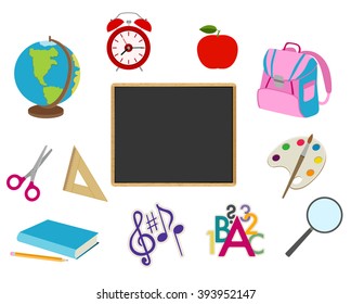 School cartoon objects on white