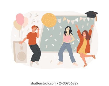 School celebration party isolated concept vector illustration. Back-to-school celebration idea, graduation party, event planning, end of year ball invitation and decoration vector concept.