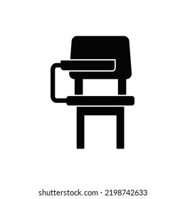 School chair in black flat glyph, filled style isolated on white background
