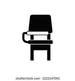 School chair in black flat glyph, filled style isolated on white background