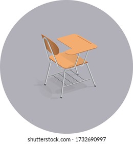 School chair made of wood and metal frame. Illustrative 3D icon of a school chair