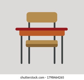 Silla escolar y mesa con fondo marrón