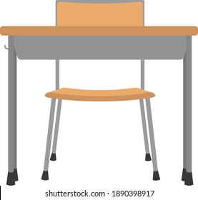 School chairs and desks seen from the front