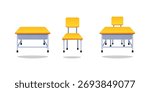 School chairs and desks vector isolated on white background.