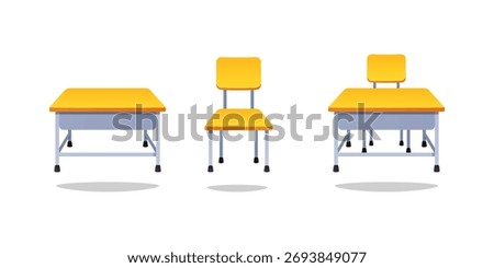 School chairs and desks vector isolated on white background.