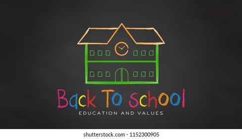 School in Chalk. Black board Back to school. Vector
