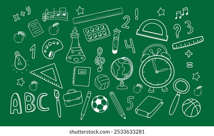 School  chalk doodles for educationaldesign on green board