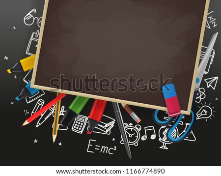School chalkboard with different education stuff