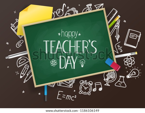 School Chalkboard Different Education Stuff Happy Stock Vector (Royalty ...