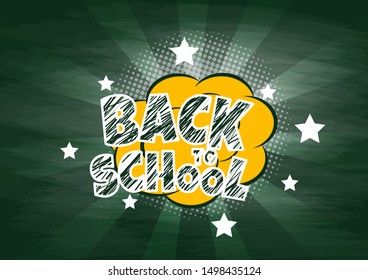 School chalkboard with different stuff. Welcome back to school vector card