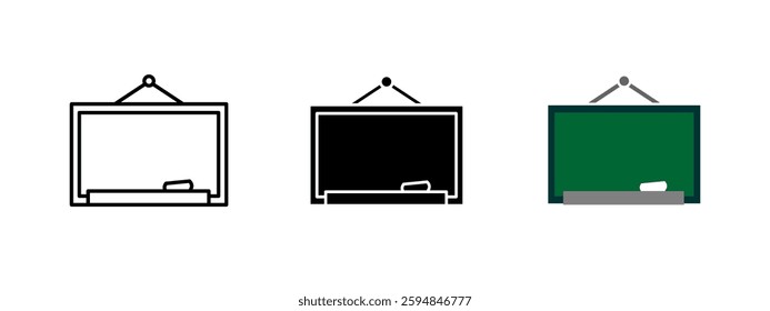 School chalkboard icon. Blackboard symbol for education and classroom learning. Teaching and knowledge vector illustration. Lesson and training board pictogram. Academic and instructional concept.