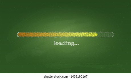 School chalkboard with loading bar counting down progress of process. Handwritten lettering of chalk on blackboard in sketch or doodle style. Counting of time the end of the process or event