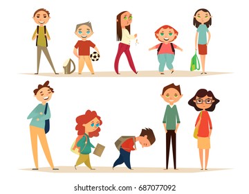 School characters set. Cartoon characters for your design. Flat design. Kids go to school.