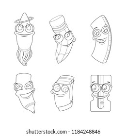 School characters vector illustration set for coloring book.