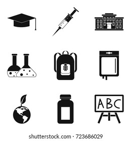 School chemistry icons set. Simple set of 9 school chemistry vector icons for web isolated on white background