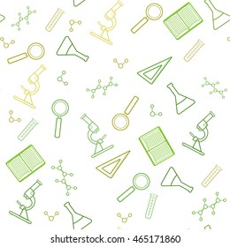 School chemistry seamless pattern. Laboratory objects background
