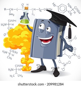 School chemistry textbook hold test-tube on detonation and formula background