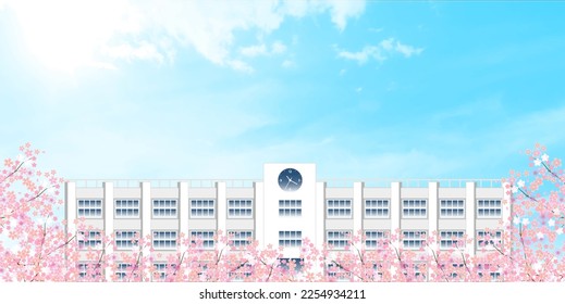 School cherry blossom sky background